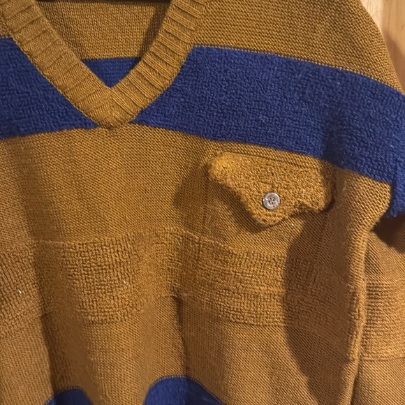 Vintage Montgomery Ward Men's Brown and Blue Striped Sweater - Picture 3 of 4